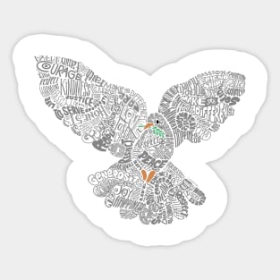 Typographic Peace Dove (white) Sticker